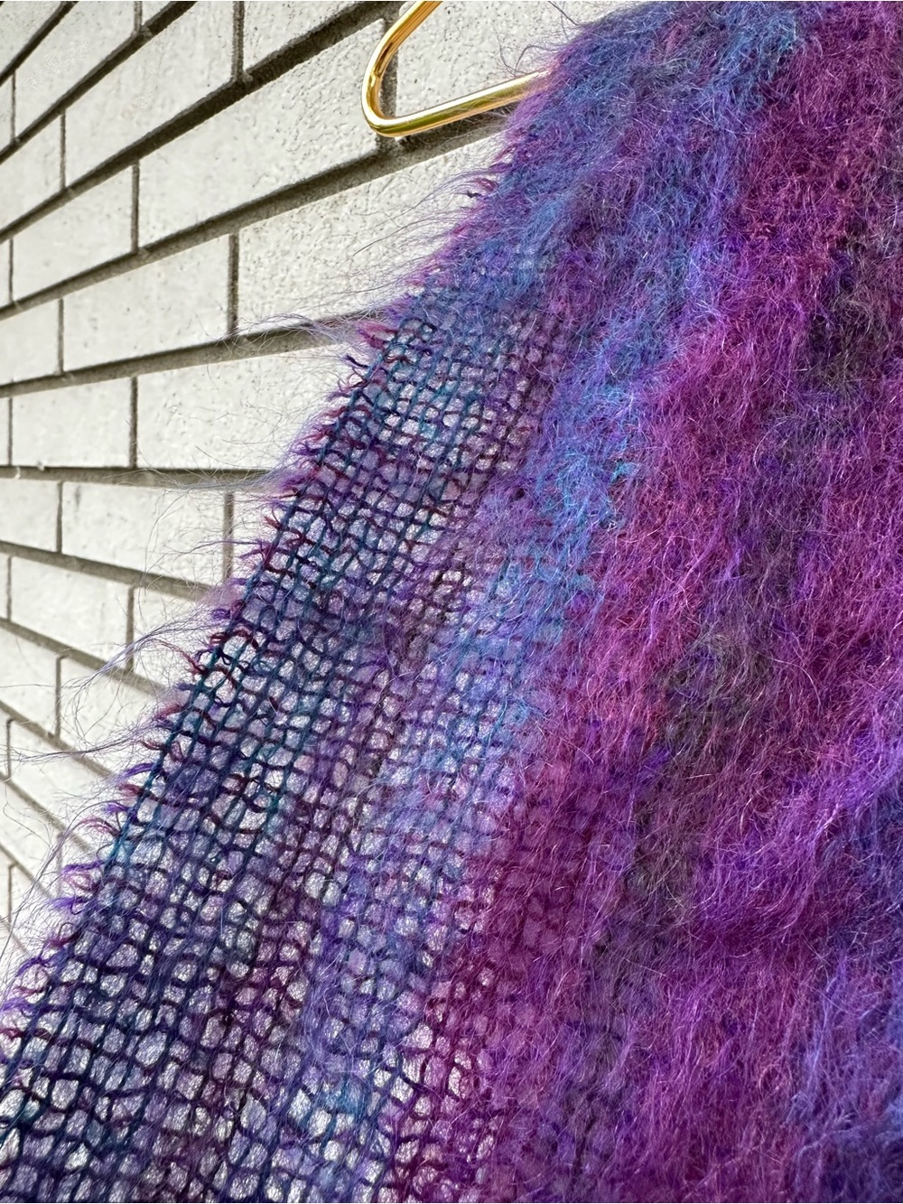 Royal Scot Mohair Wool Scarf Purple Teal Fringe UK Fuzzy Indie Sleaze Luxe - Picture 6 of 9